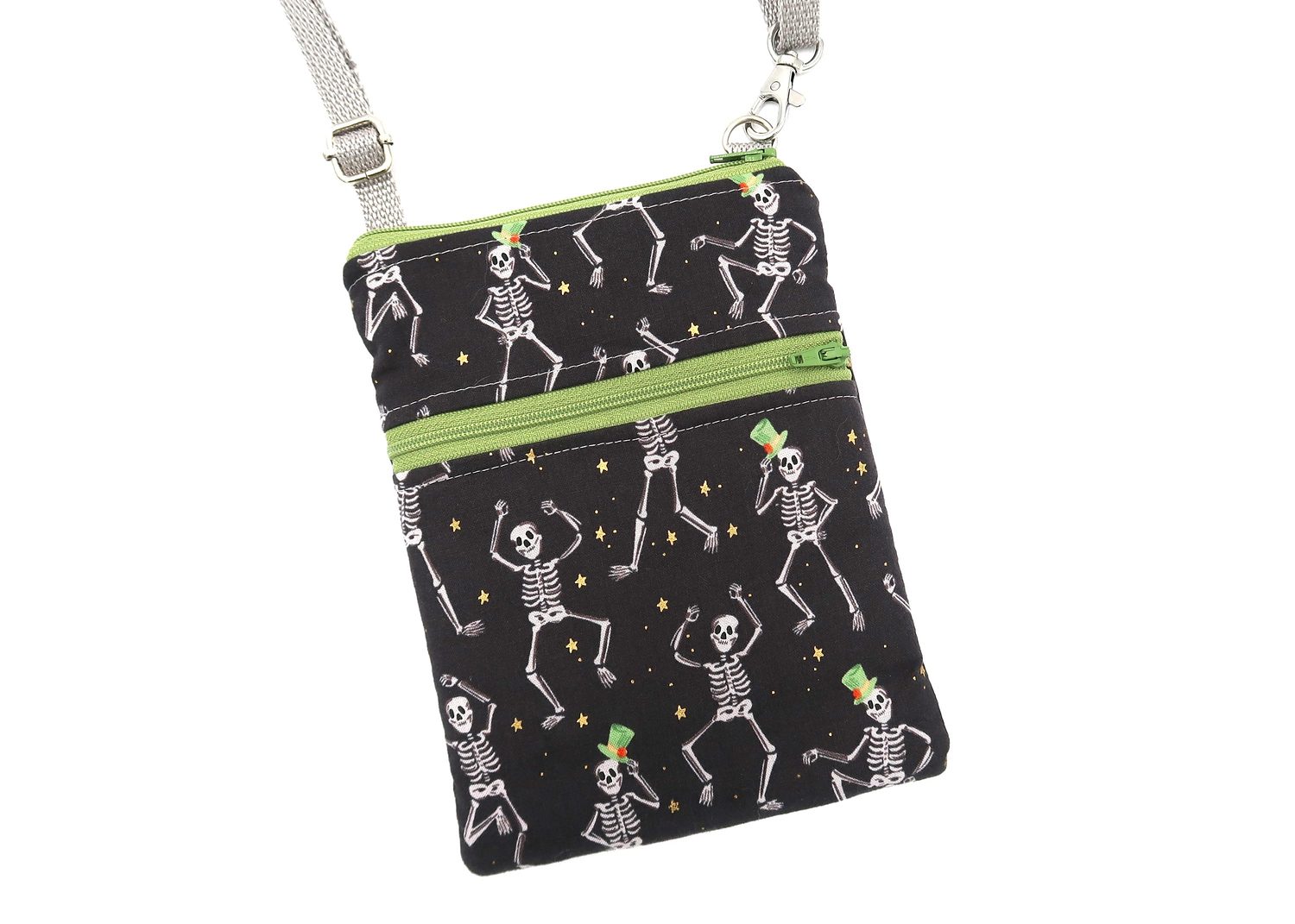 Small Crossbody Bag – Dancing Skeletons – handmade crossbody bag