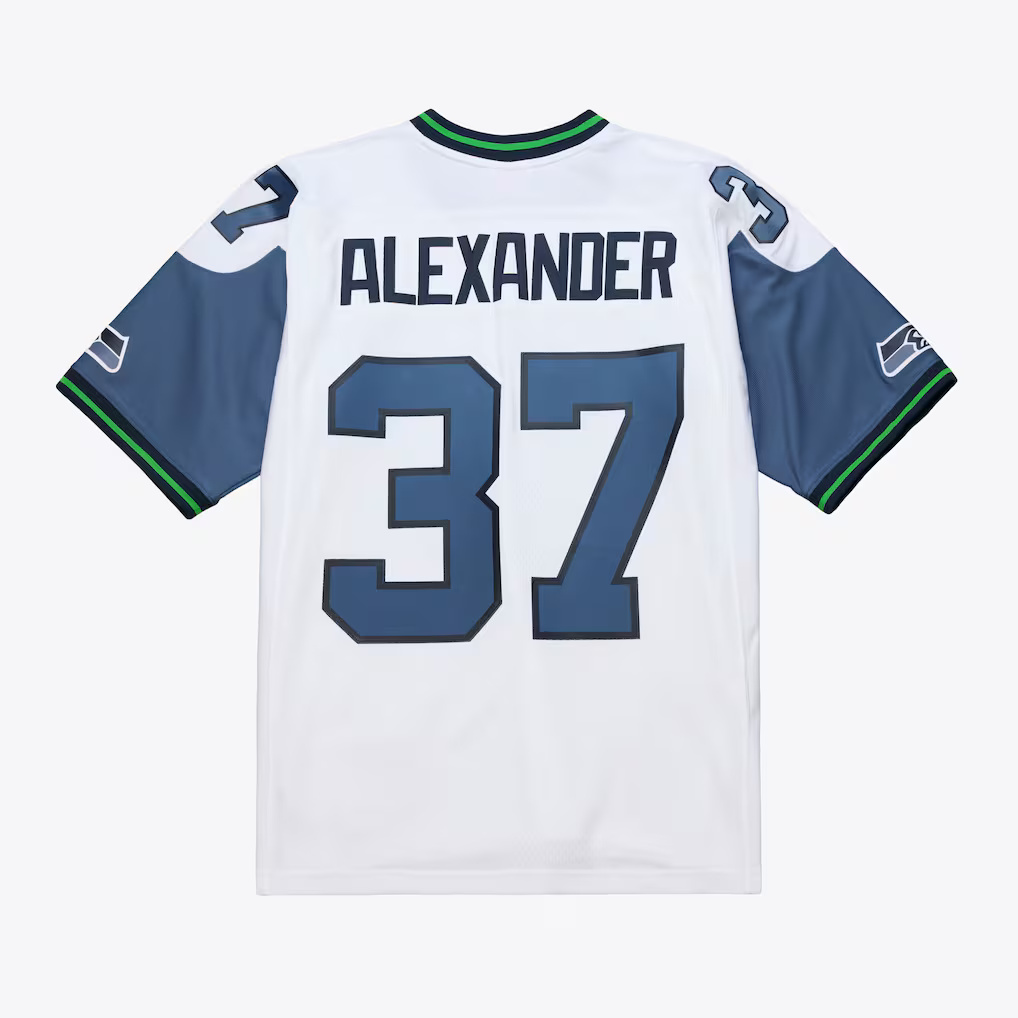 Seattle Seahawks 2005 Shaun Alexander #37 Mitchell and Ness White Jersey