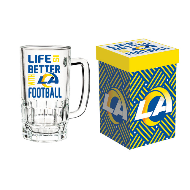 Los Angeles Rams Glass Tankard Mug with Box 18oz