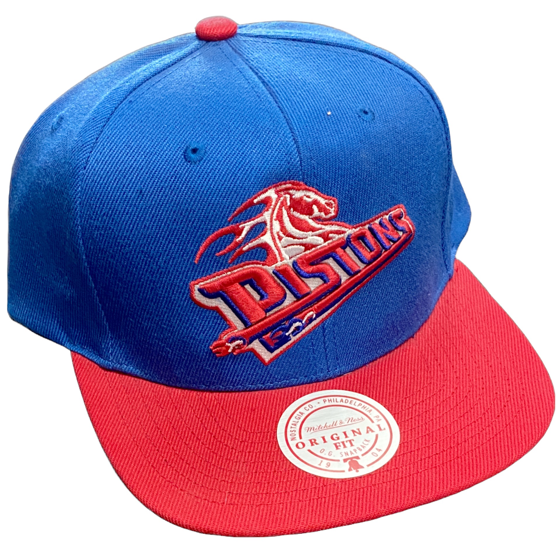 Detroit Pistons Blue/Red Mitchell and Ness Snapback Hat
