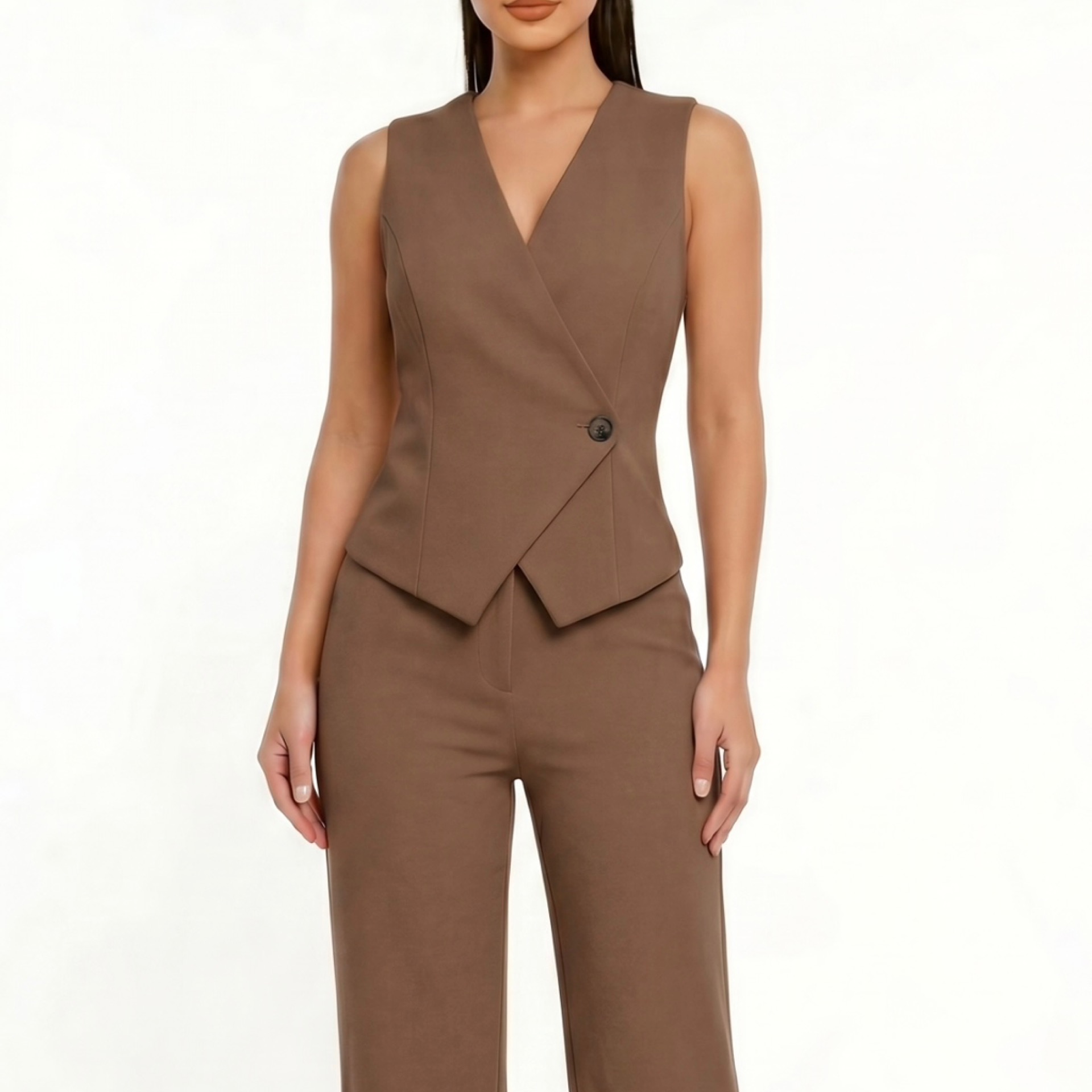 Buttoned Vest Sleeveless Jumpsuit