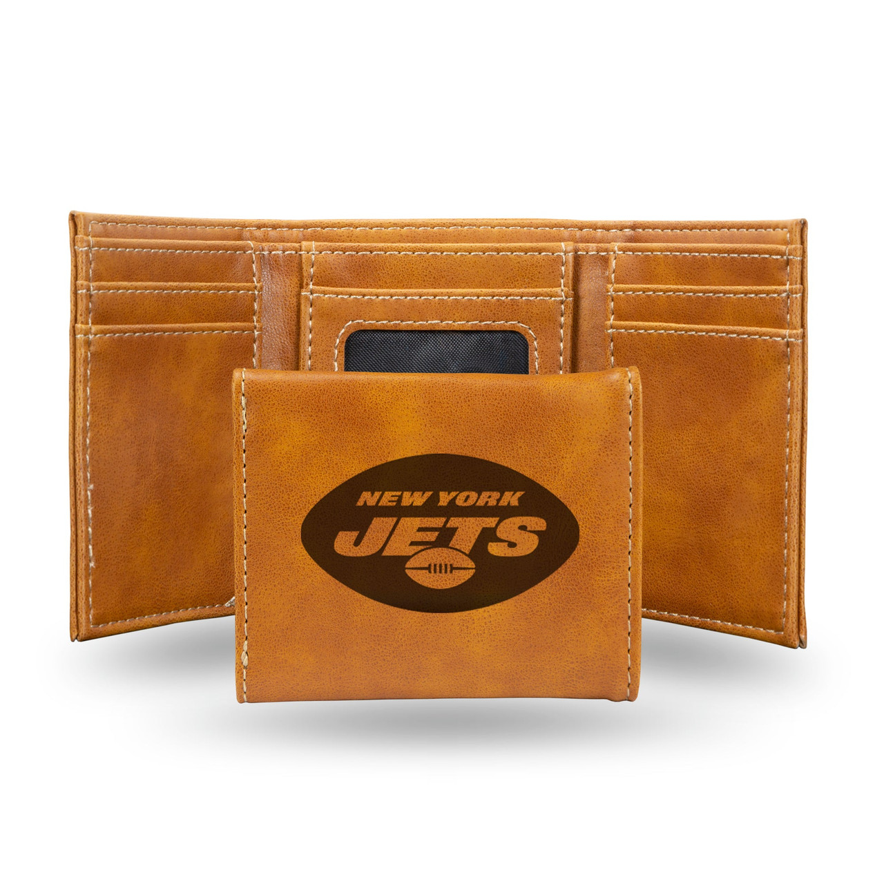 New York Jets Laser Engraved Trifold Leather Wallet