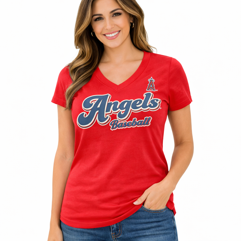 Los Angeles Angels Ladies Red Stamped g-III Shirt