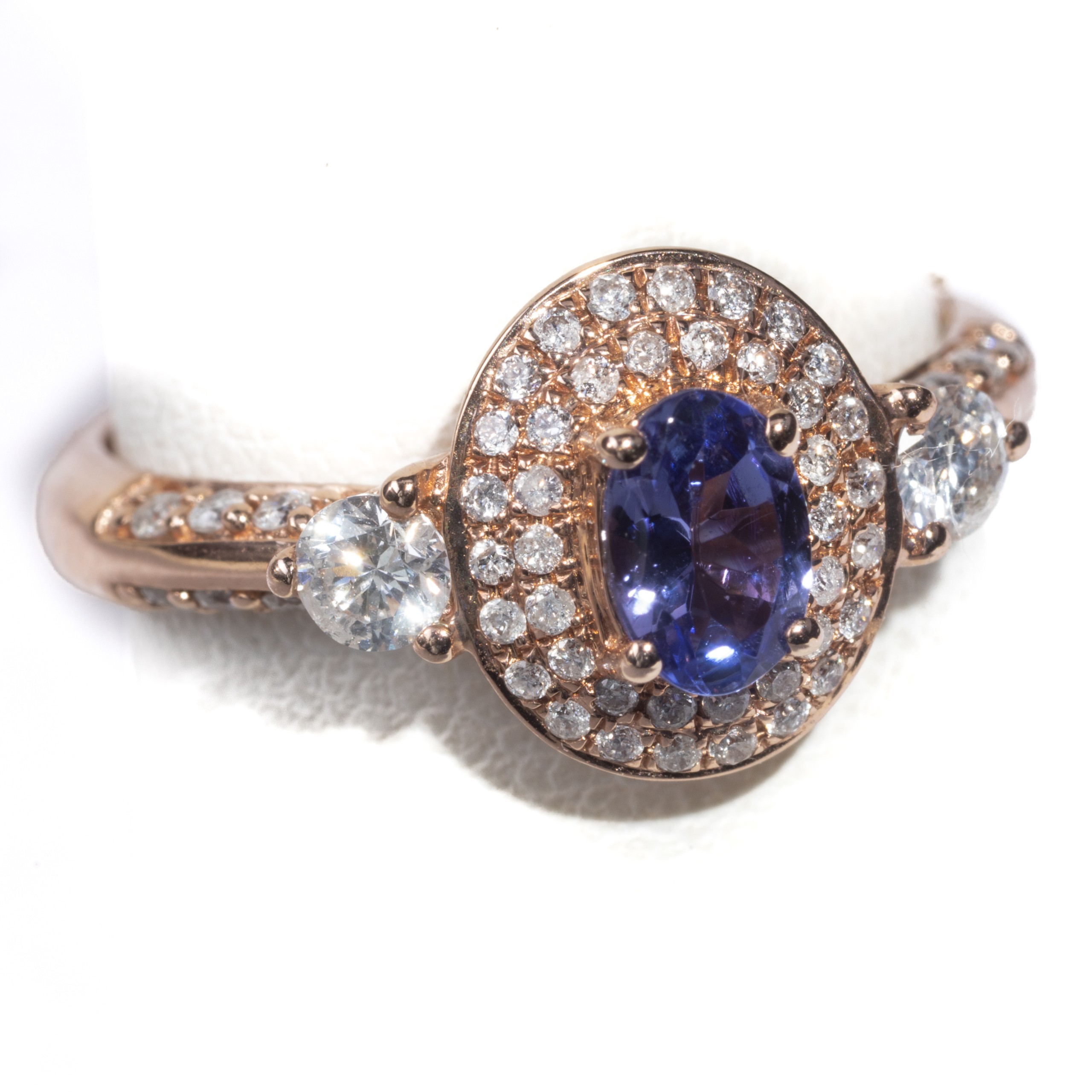 Oval Tanzanite and Diamonds in 14 kt Rose Gold Band