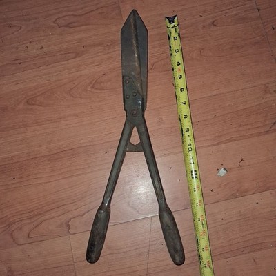 Vintage Forged Hedge Shears Wood Handle Riveted Working Garden Clippers Used