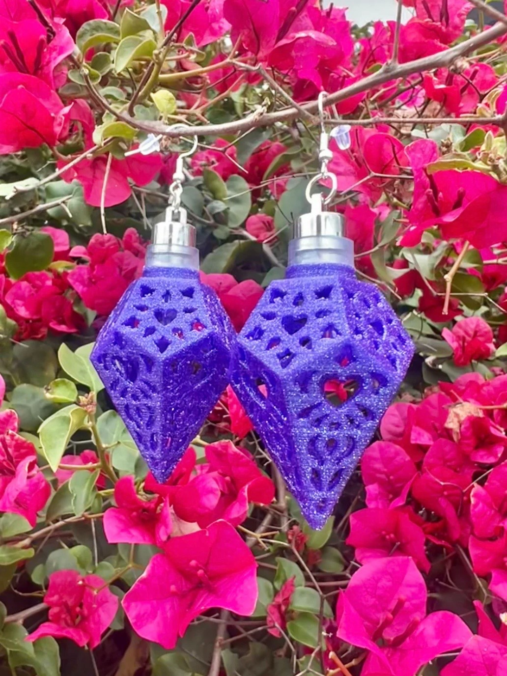 Geometric Earring Rainbow LED Light Open Your Heart Sparkly Purple