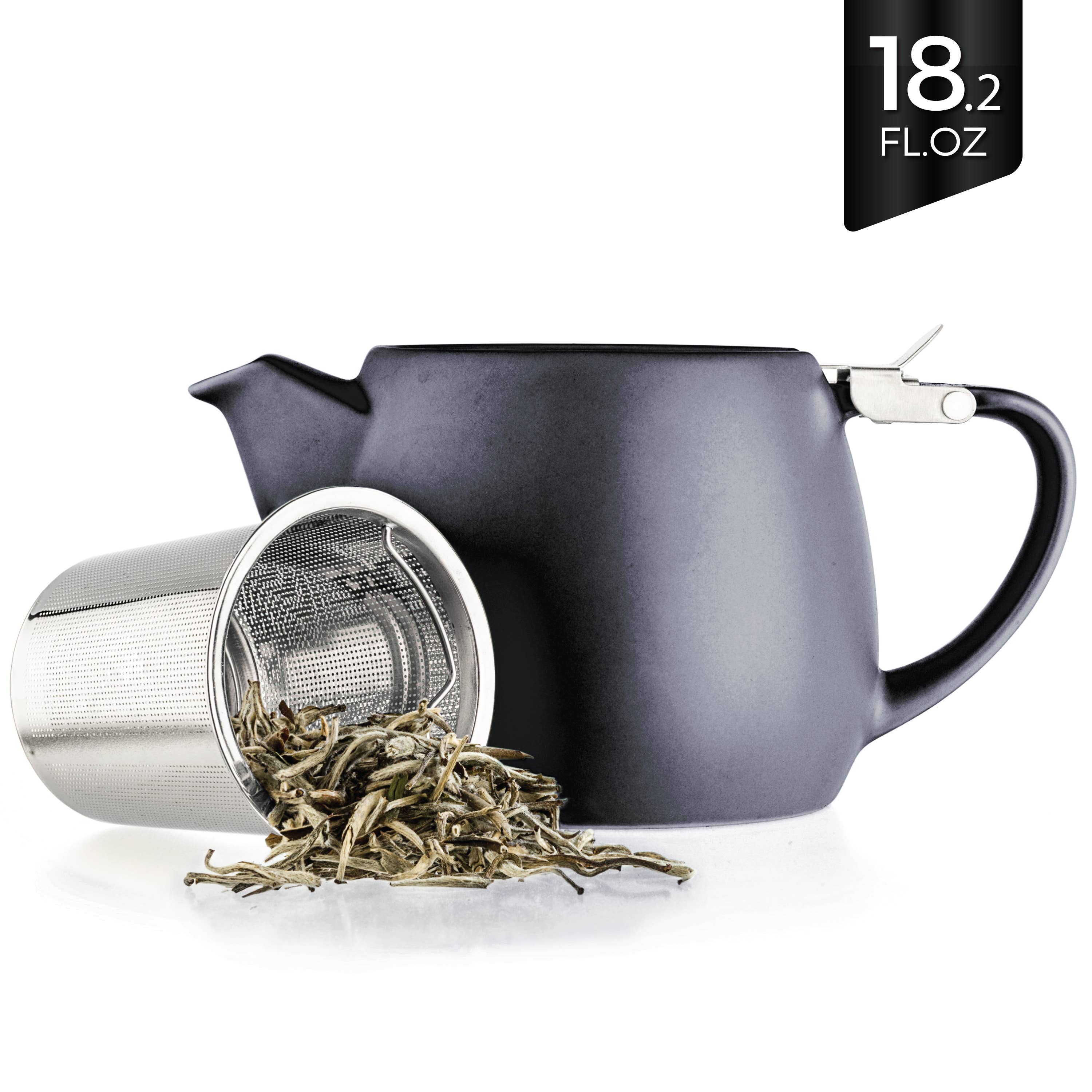 TEALYRA / LUXBE - Pluto Black Porcelain Teapot Infuser 18.2 oz.