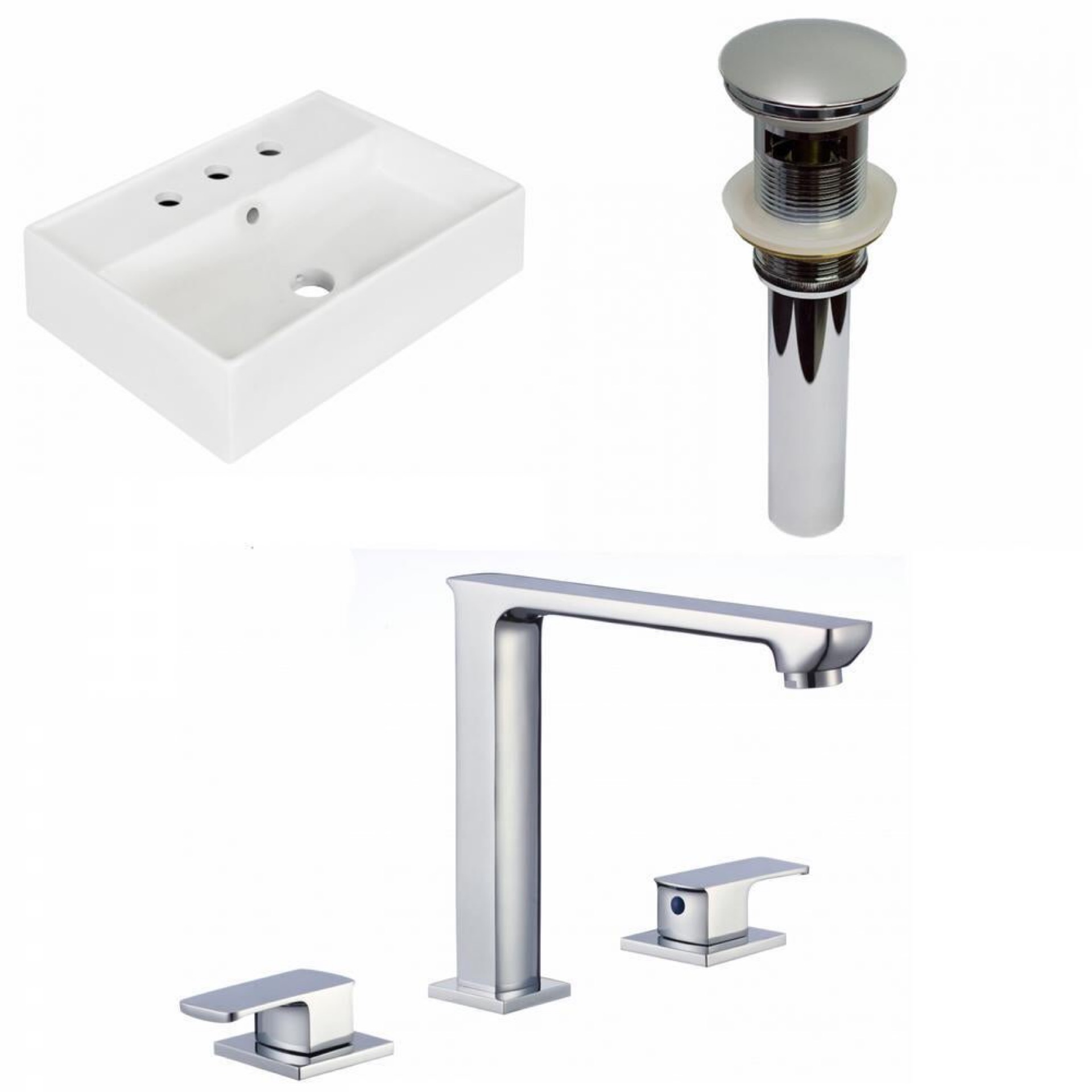 Modern in White Ceramic Rectangular Vessel Sink with Faucet and Overflow Drain Included