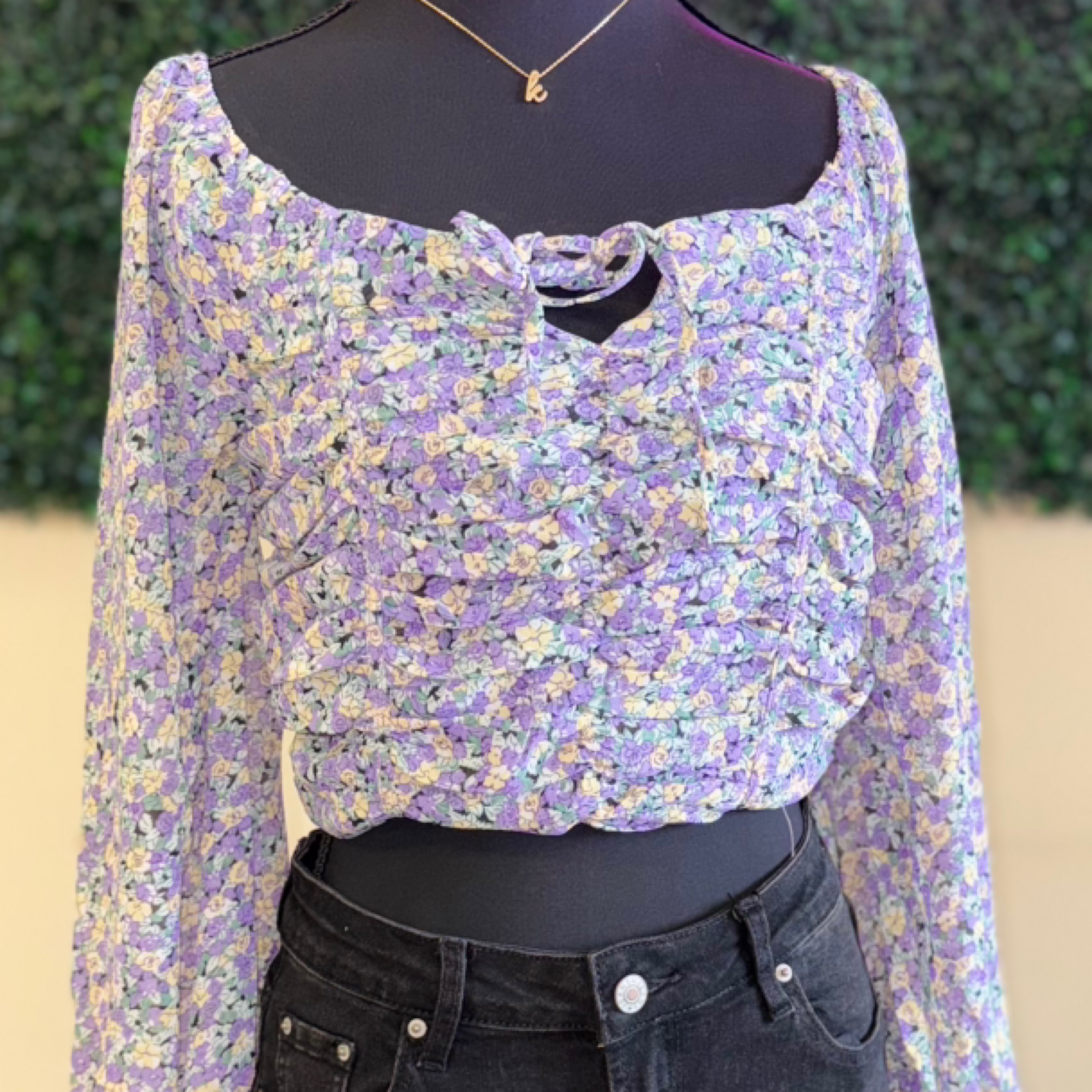 SHE + SKY lavender printed crop top — Bama Tan boutique, Tuscaloosa AL