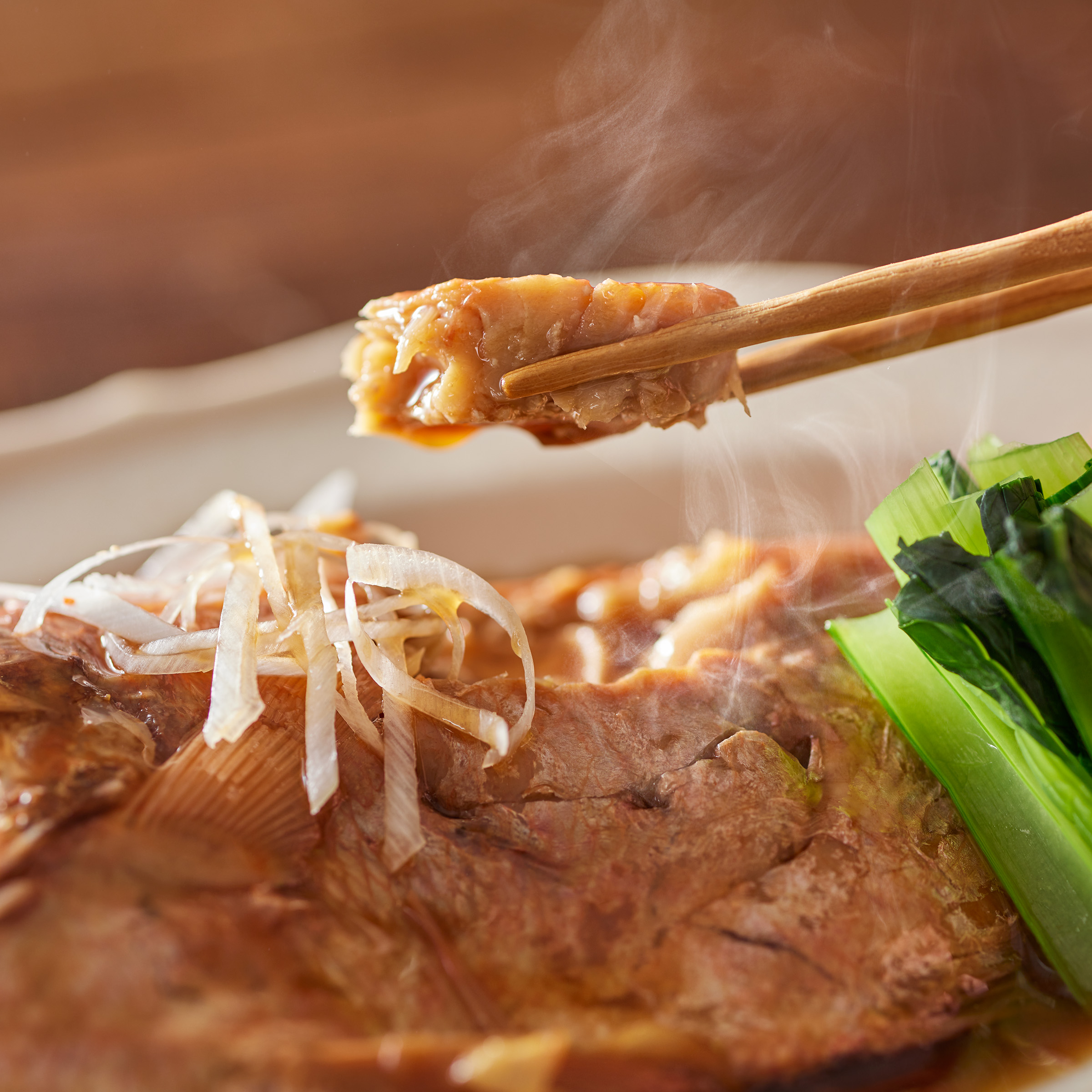 Softly simmered golden-eyed snapper