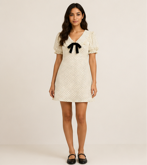 Polka Dot Collared Velvet Tie Mini Dress