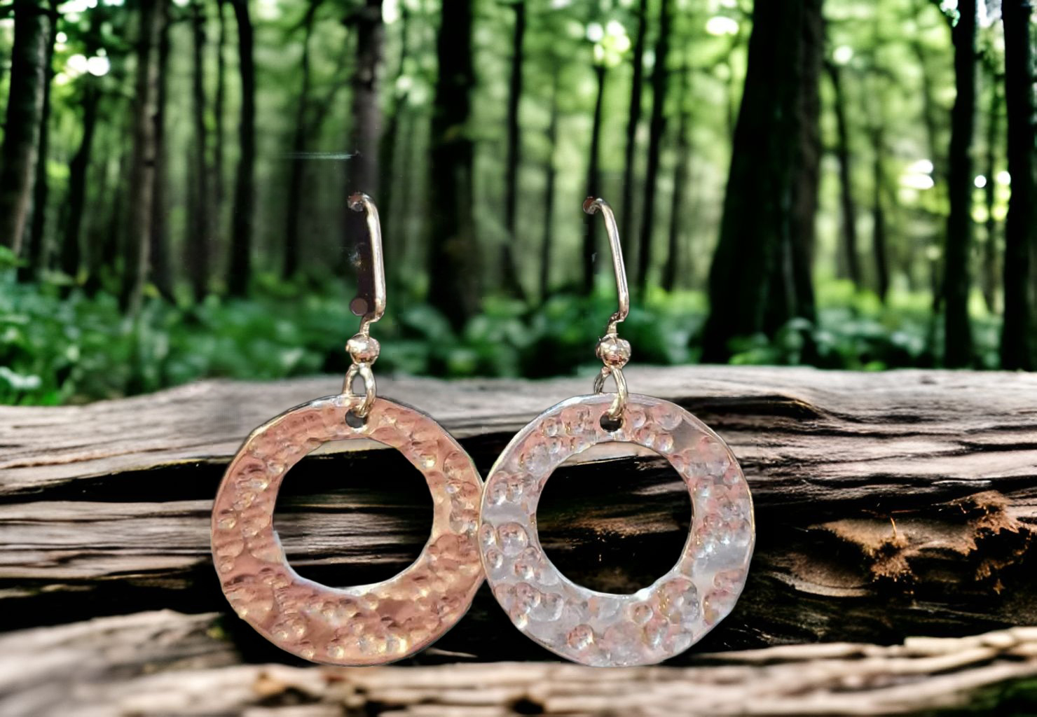 Hollow Hammered Disc Earrings by Moss Creek Art