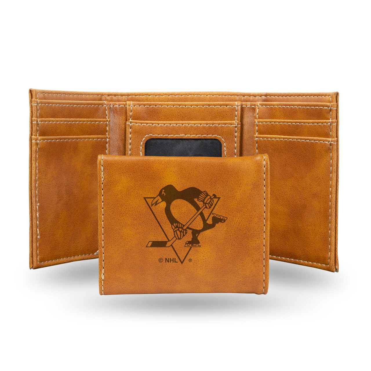 Pittsburgh Penguins Laser Engraved Trifold Leather Wallet