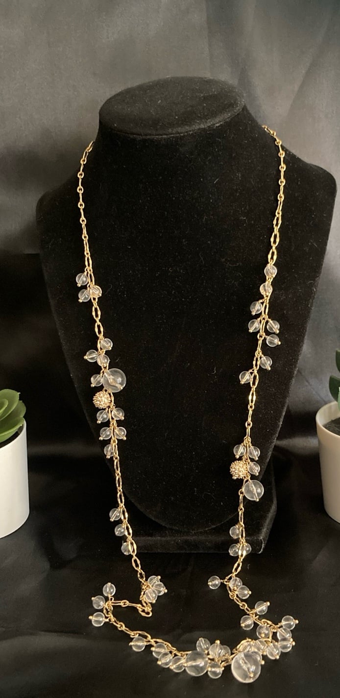 J.Crew Goldtone clear sparkle rhinestone ball drop necklace 32"