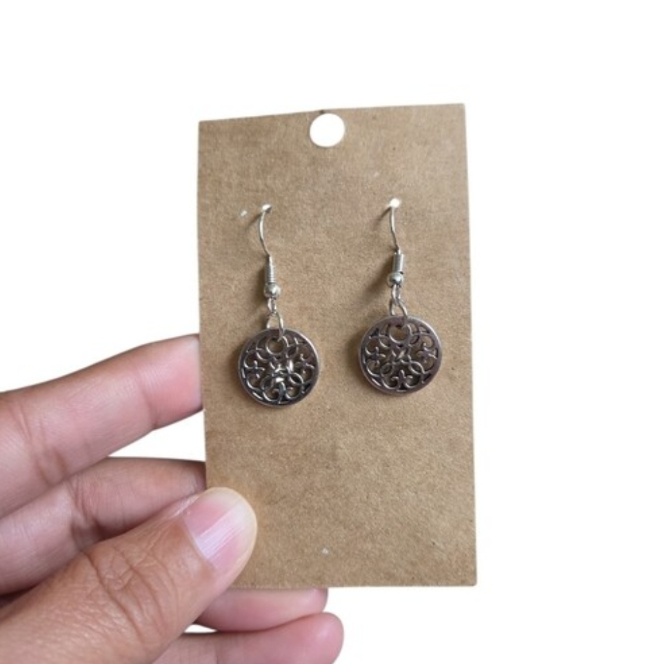Silver Toned Filigree Round Drop Earrings