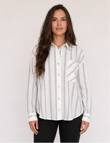 Stripe Long Sleeve Collared Button Down Shirt