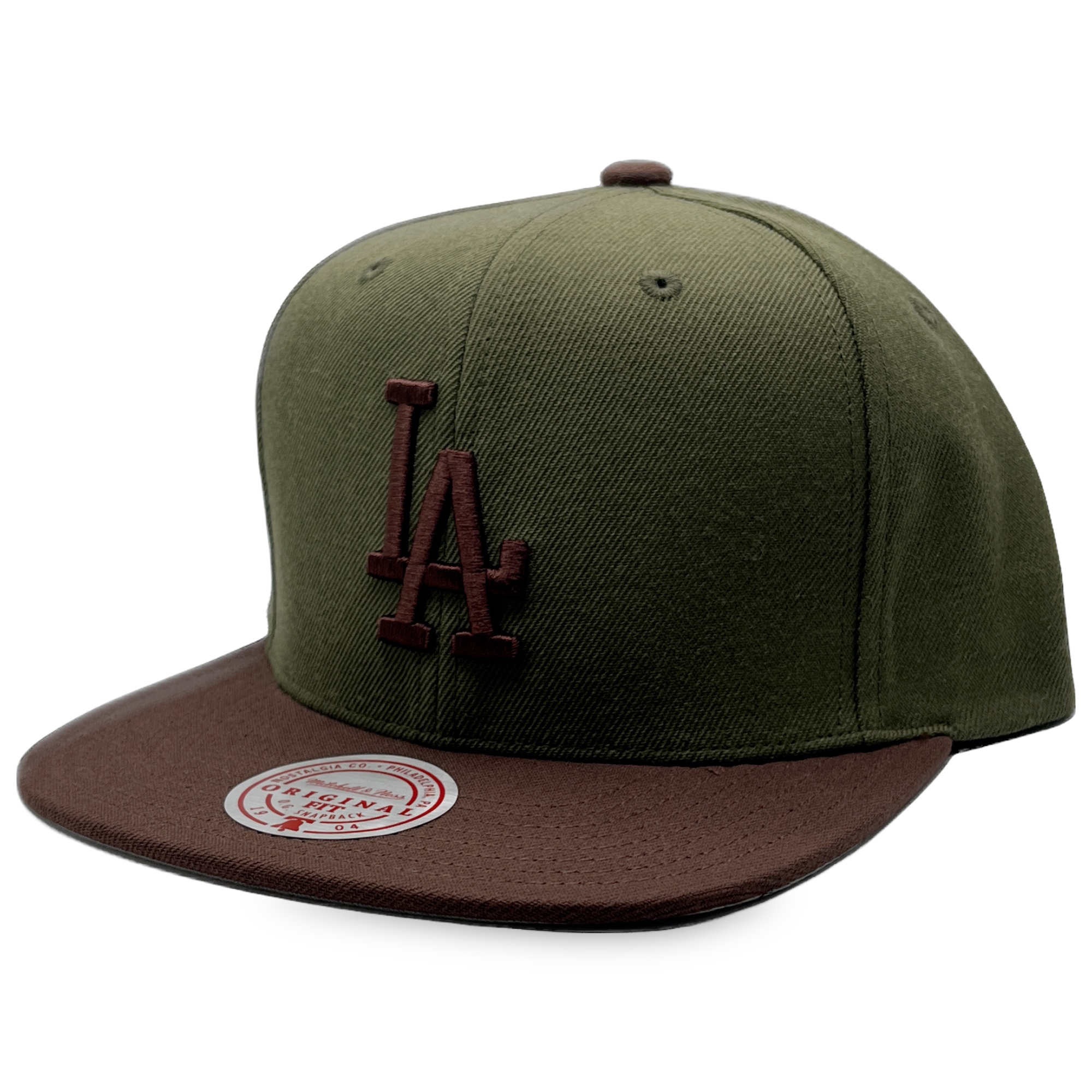 Los Angeles Dodgers Olive/Brown Mitchell and Ness Team Script Snapback Hat
