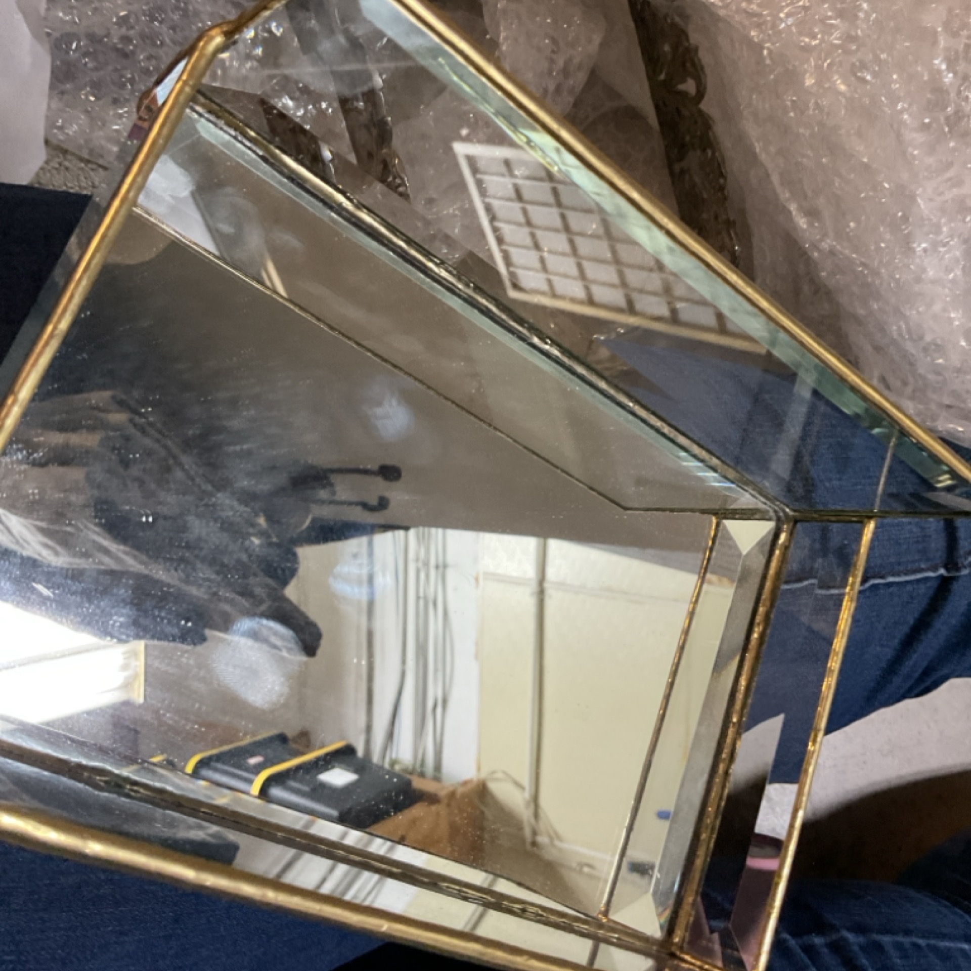 Gold Trim Jewelry Holder with Mirror