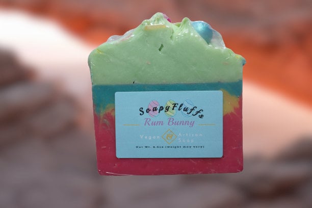 Rum Bunny- Scents of Rum, Maple, Almond. Artisan Soap 6oz Bar for Skin Cleansing and Moisturizing Bar for Men & Women, Made in the USA. Gift
