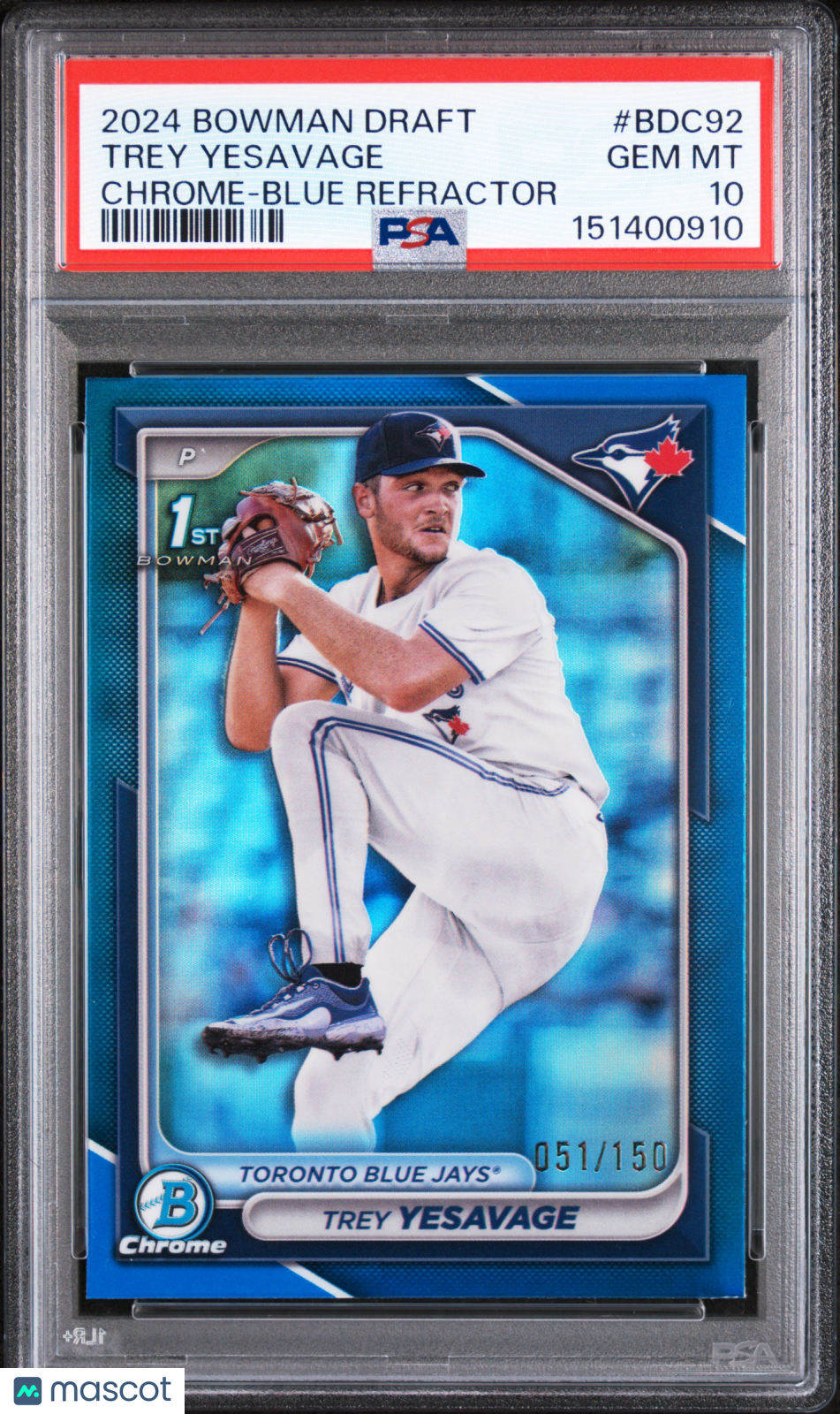 2024 Bowman Draft Trey Yesavage #BDC92 Chrome Blue Refractor /150 PSA 10