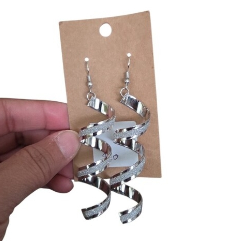 Silver Spiral Dangle Earrings 3.5"