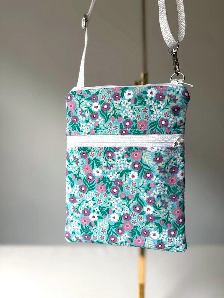 Small Crossbody Bag – Teal & Purple Flowers, photo 2 of 6