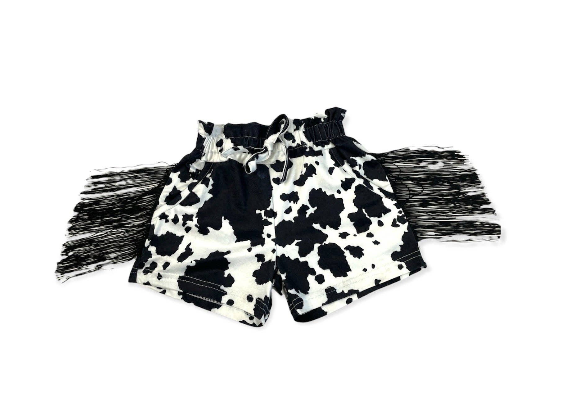 Black Cowprint Shorts w/Fringe