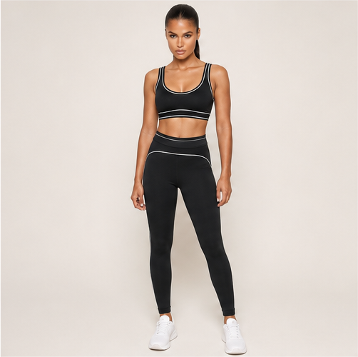 Contrasting Color Sports Bra+high waist leggings 2-piece set
