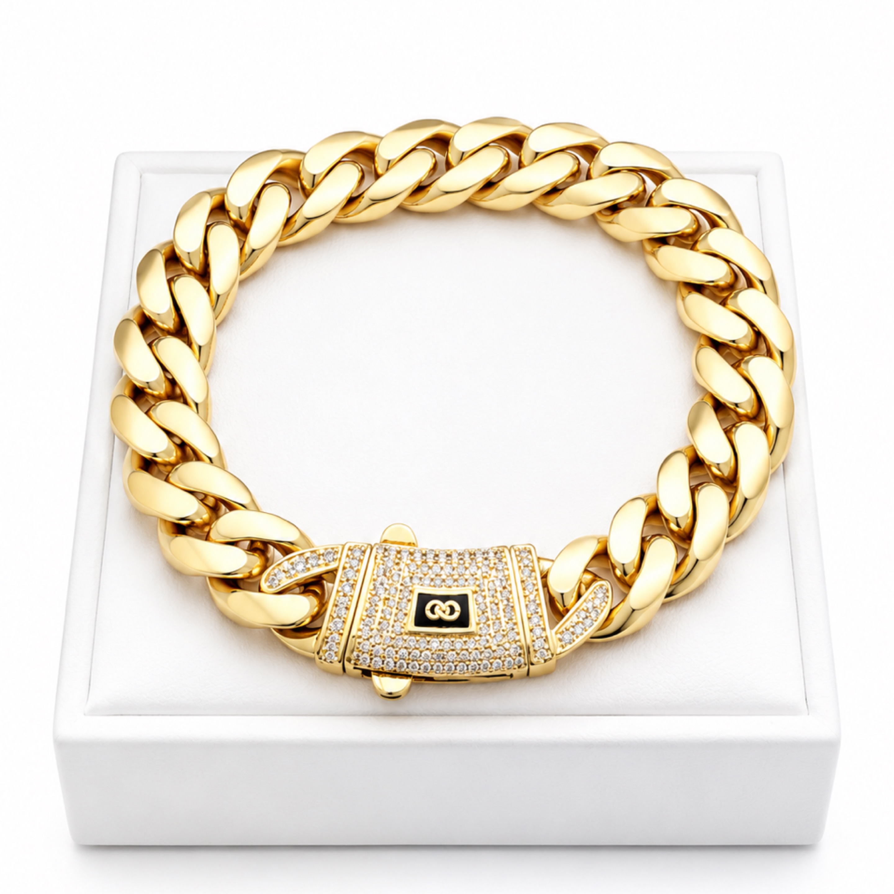 8” Iced Lock Monaco Cuban bracelet/ 14mm