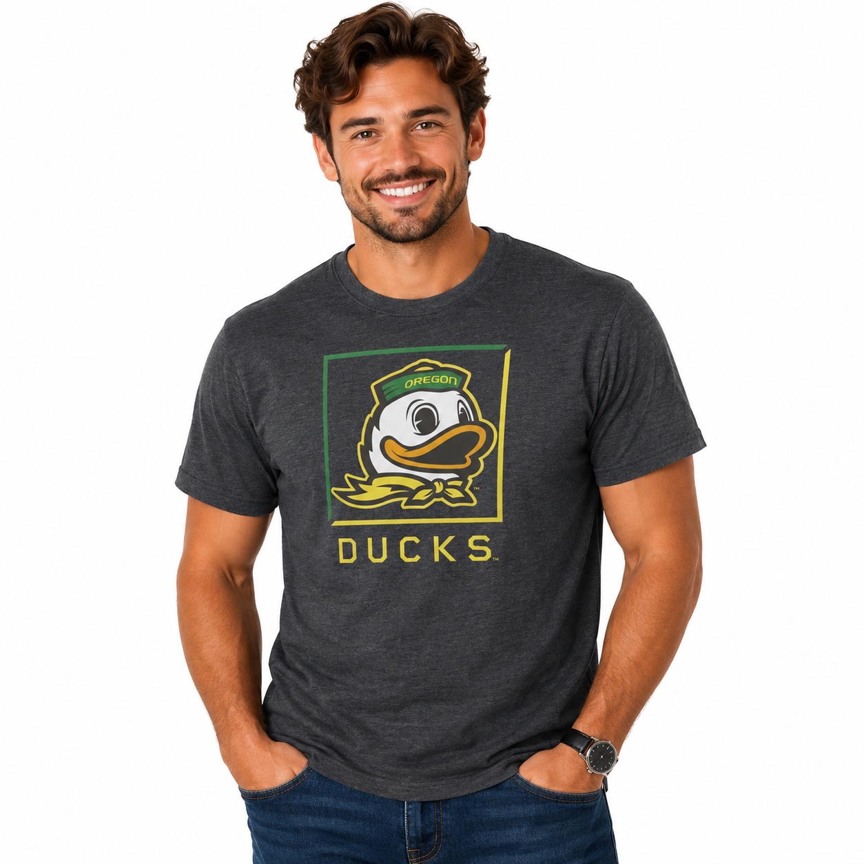 Oregon Ducks Fanatics Charcoal Mascot Shirt