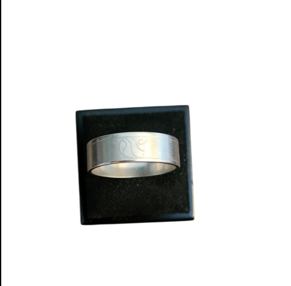 Size 12.5 Silver Toned Etched Tribal Band