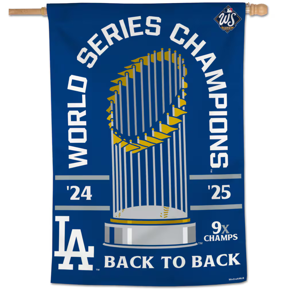 Los Angeles Dodgers 2025 World Series Champions 9X Champs Vertical Banner 28x40"