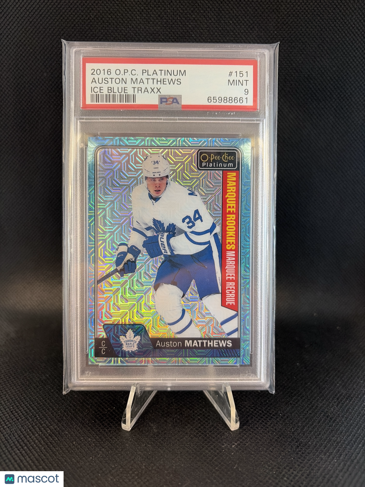 2016 O-Pee-Chee Platinum Auston Matthews Ice Blue Traxx PSA 9