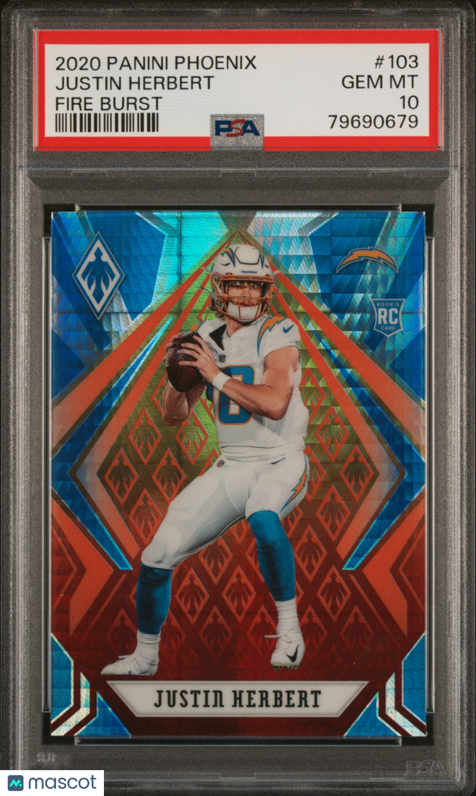 2020 Panini Phoenix Justin Herbert RC Fire Burst PSA 10