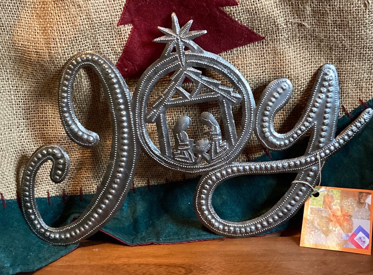 JOY Steel Drum Standing Art from Haiti