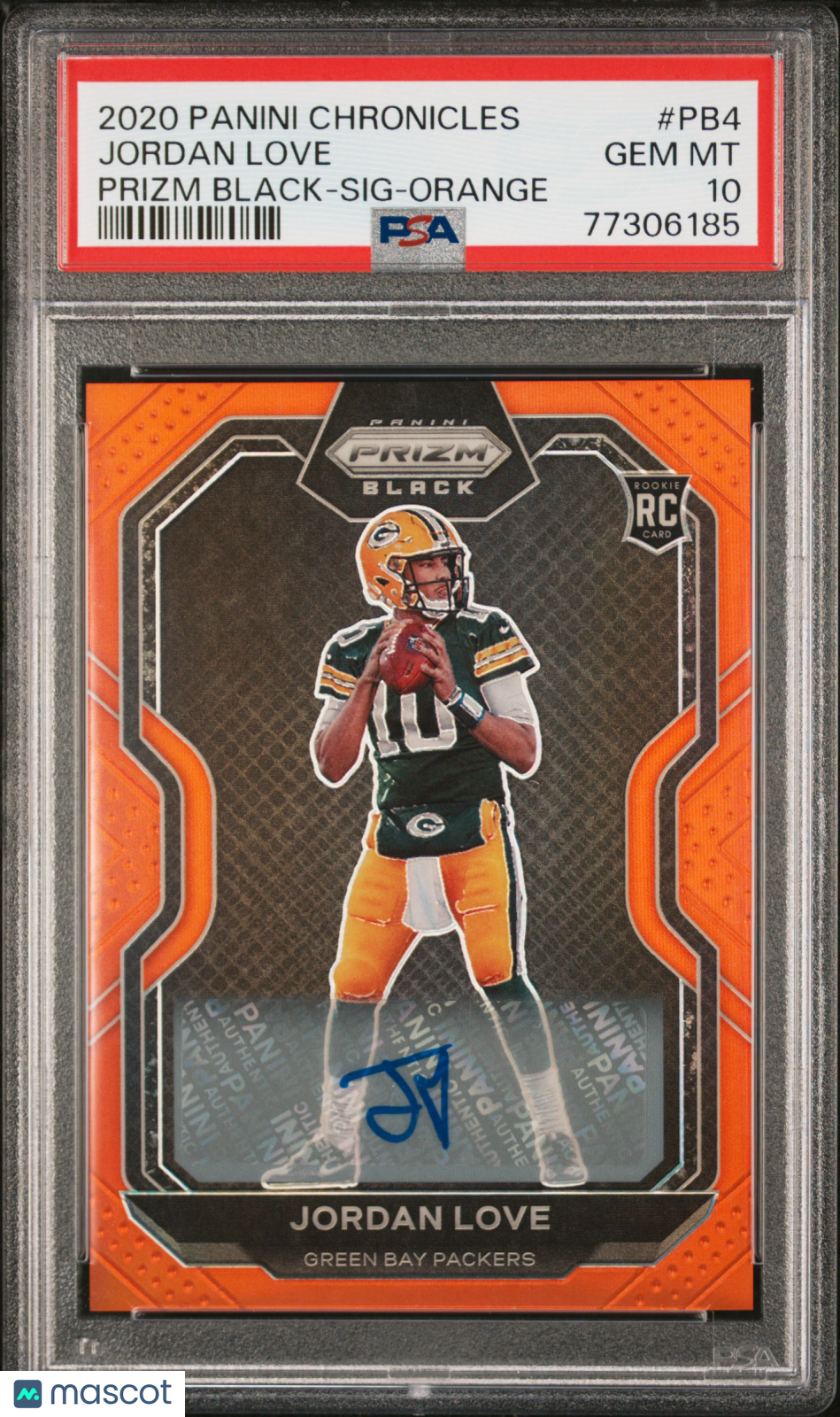 2020 Panini Chronicles Prizm Black Jordan Love #PB4 SIG Orange /75 PSA 10