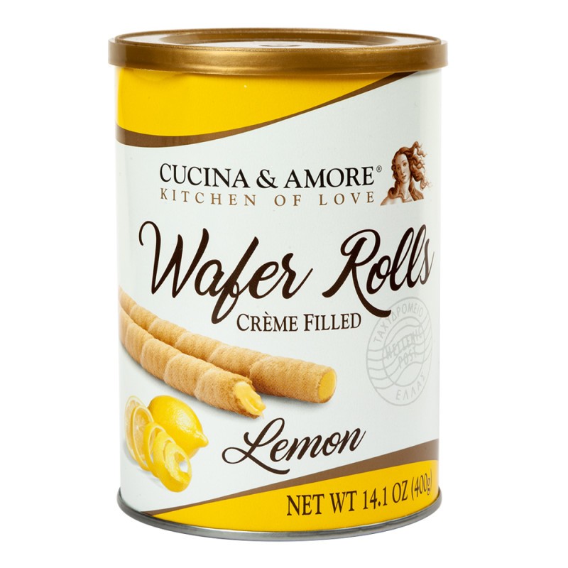 Cucina & Amore Creme Filled Wafer Roll Tins LEMON 14.1 oz 6 ct