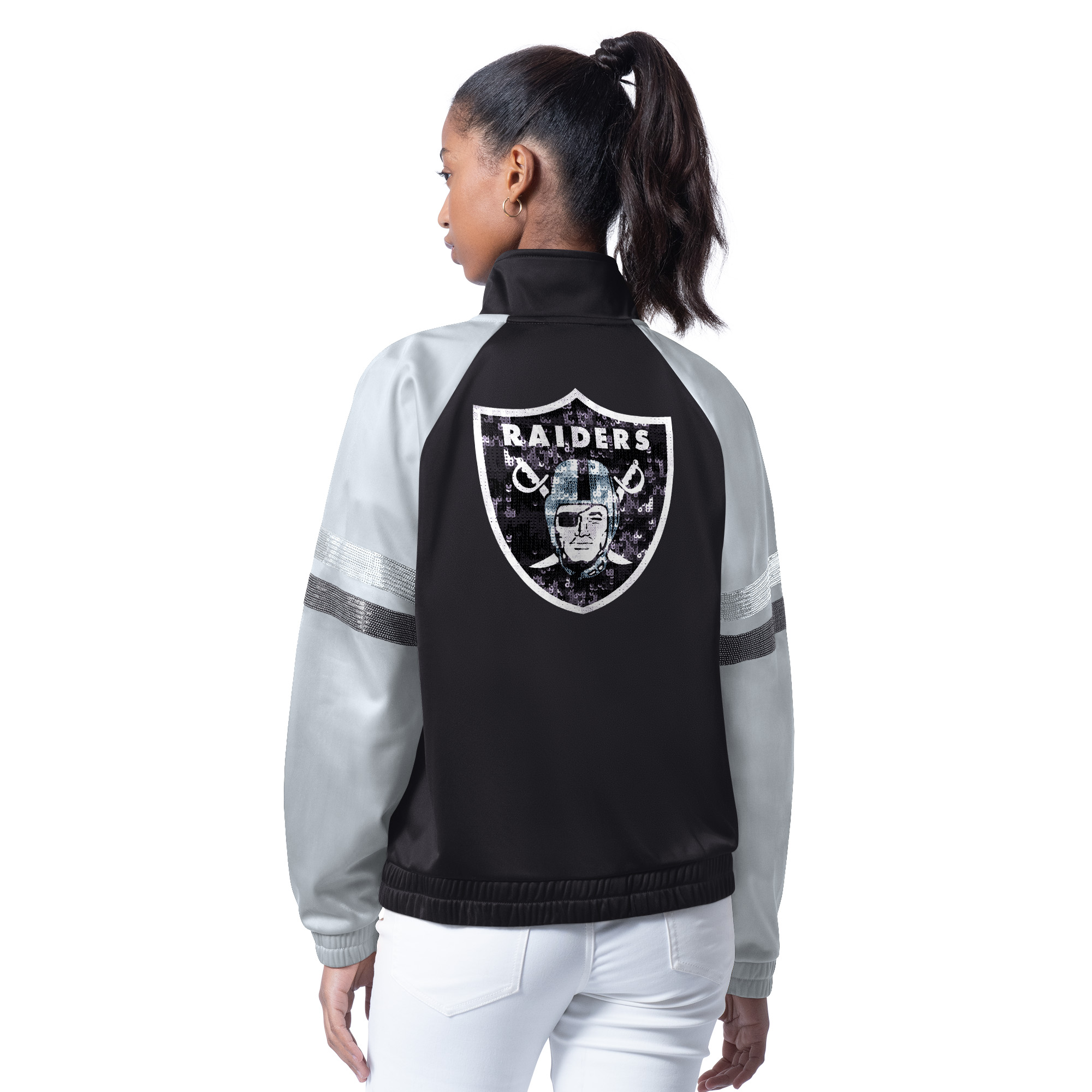Las Vegas Raiders Ladies Black/Silver g-III Sideline Flash Full Zip Jacket