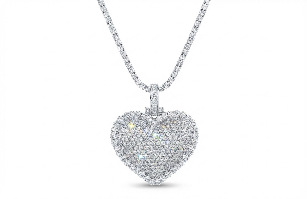 6.39ct + 9.8ct Pavé Heart Diamond Necklace