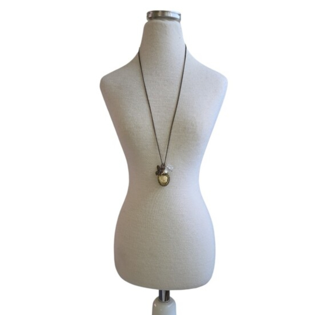 Vintage Antique-Style Gold Locket Pendant Flower Butterfly Pearl Necklace 20"