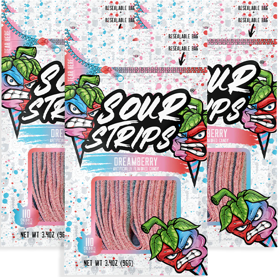 Sour Strips DUO's Dreamberry Sour Candy  3.4 oz 12 ct