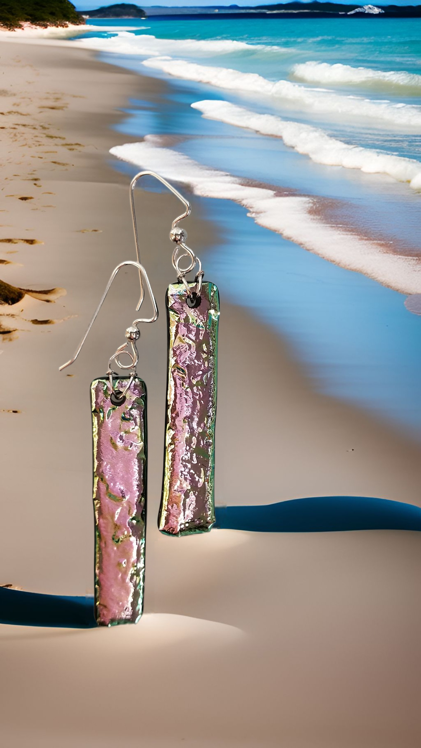 Pink on Black Dichrioc Earrings by Moss Creek Art