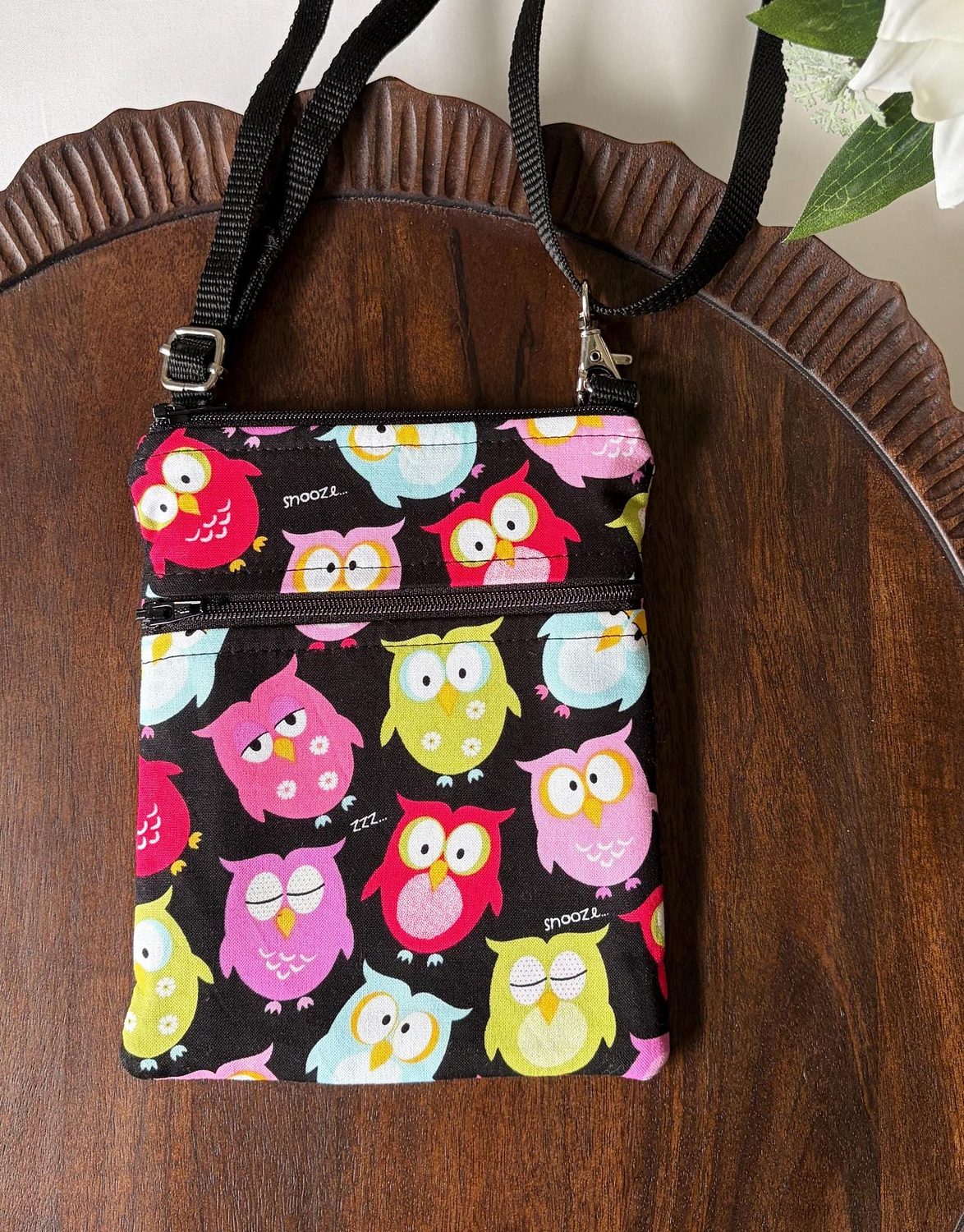 Small Crossbody Bag – Sleepy Owls – handmade crossbody bag