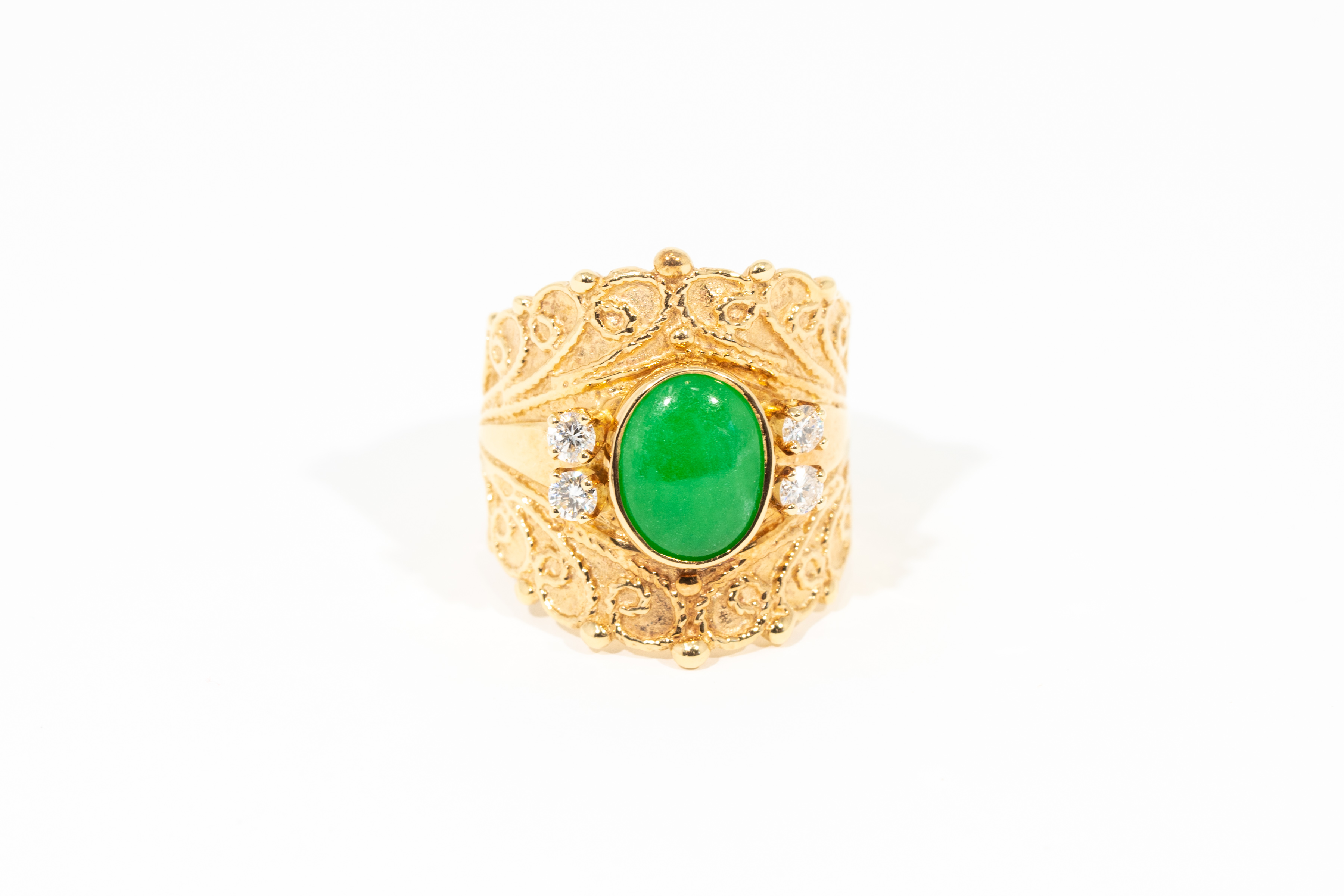 Crown Jewels 14K Yellow Gold Green Jade Ring