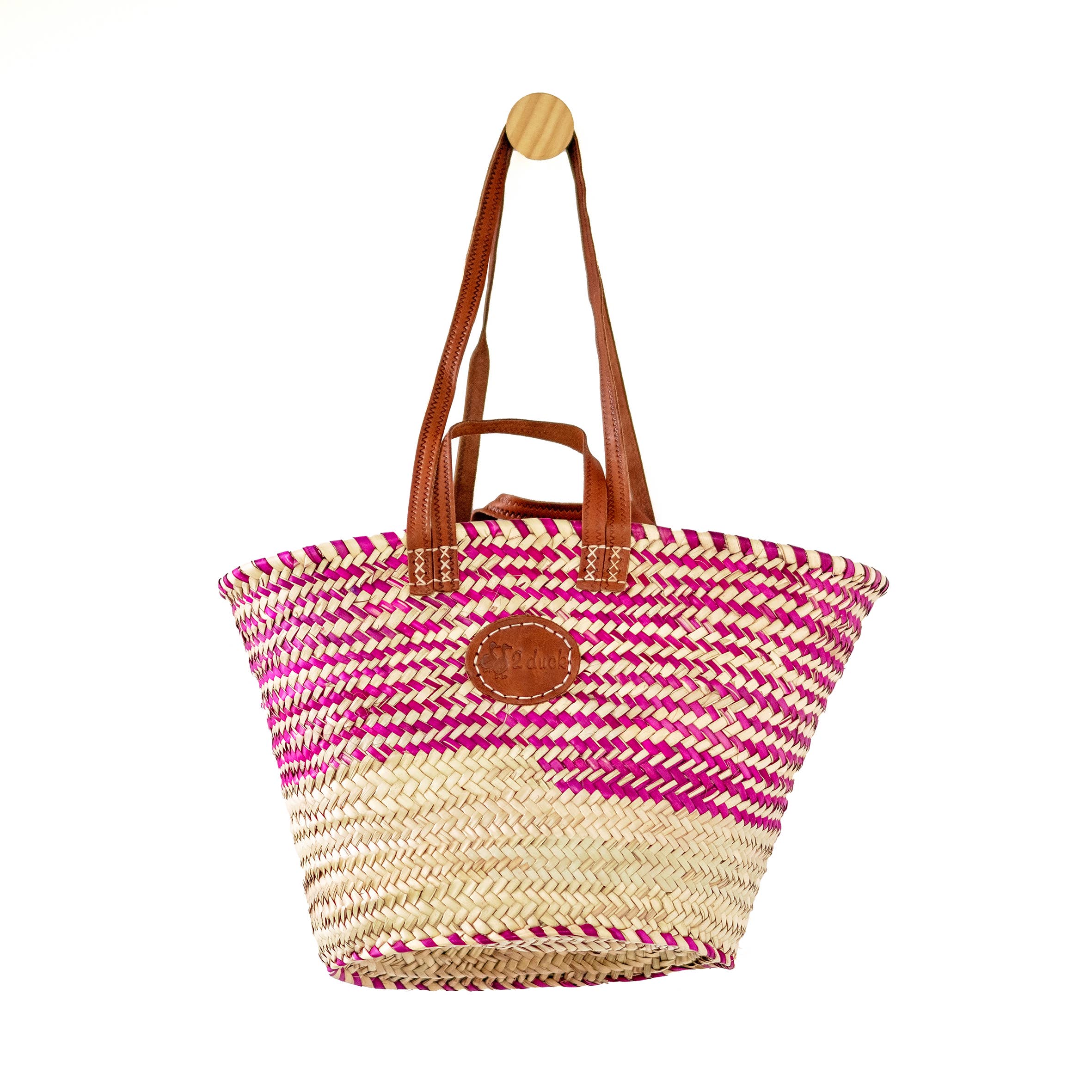 Classic Market Basket With Pink Weaving