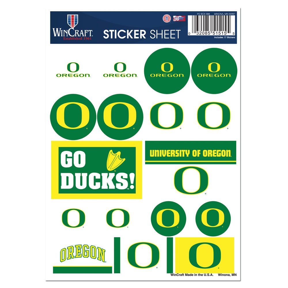 Oregon Ducks Vinyl Decal Sheet 5x7"