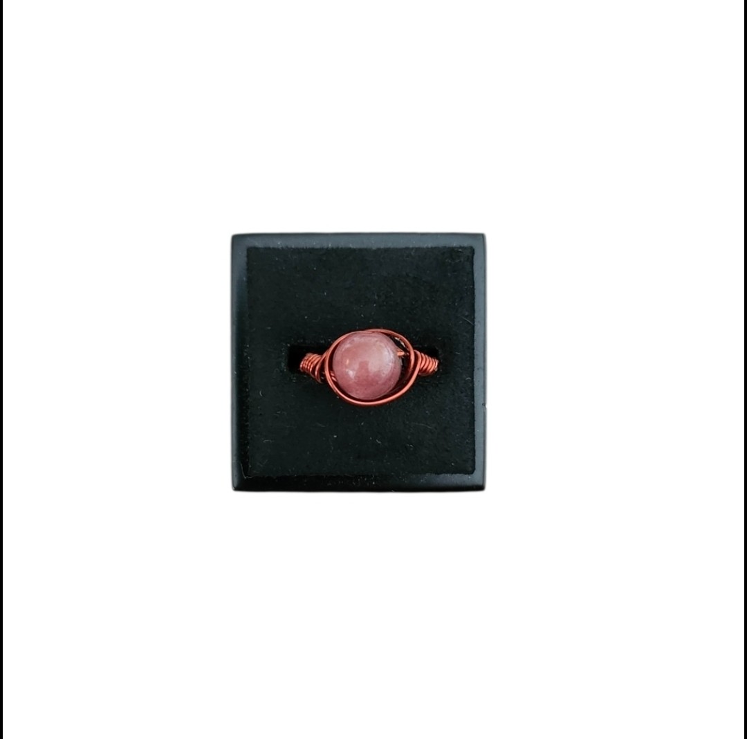 Size 6 Bronze Toned Pink Crystal Wire Wrap Ring