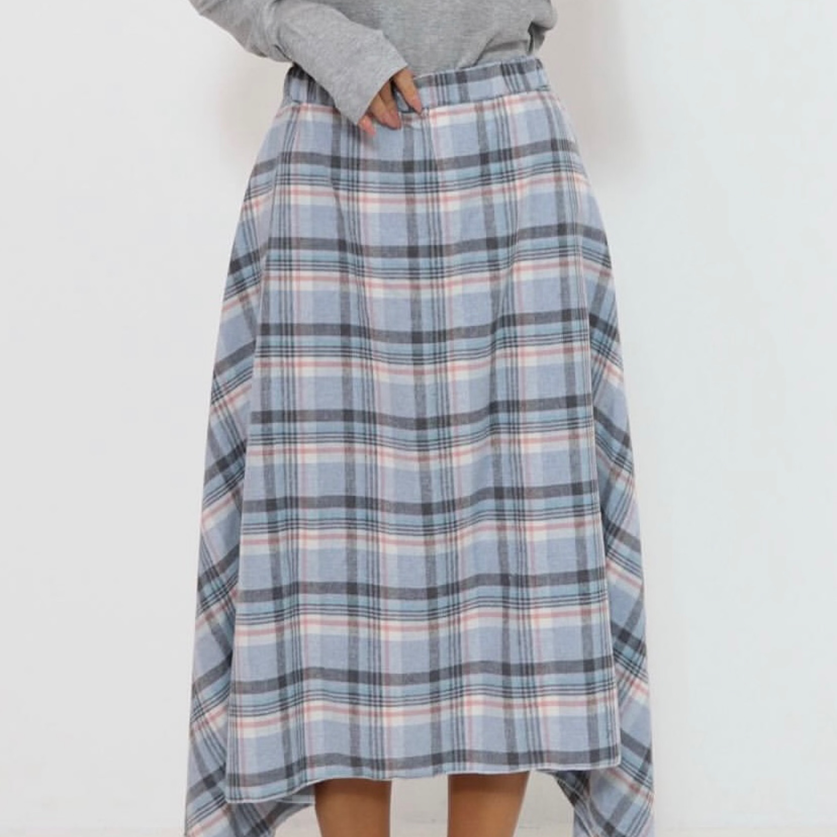 Blue Plaid Maxi Skirt in Blue — product photo