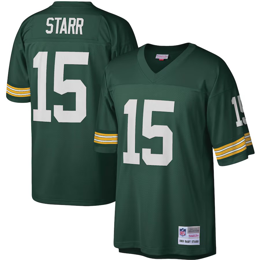 Green Bay Packers 1969 Bart Starr #15 Green Mitchell and Ness Jersey