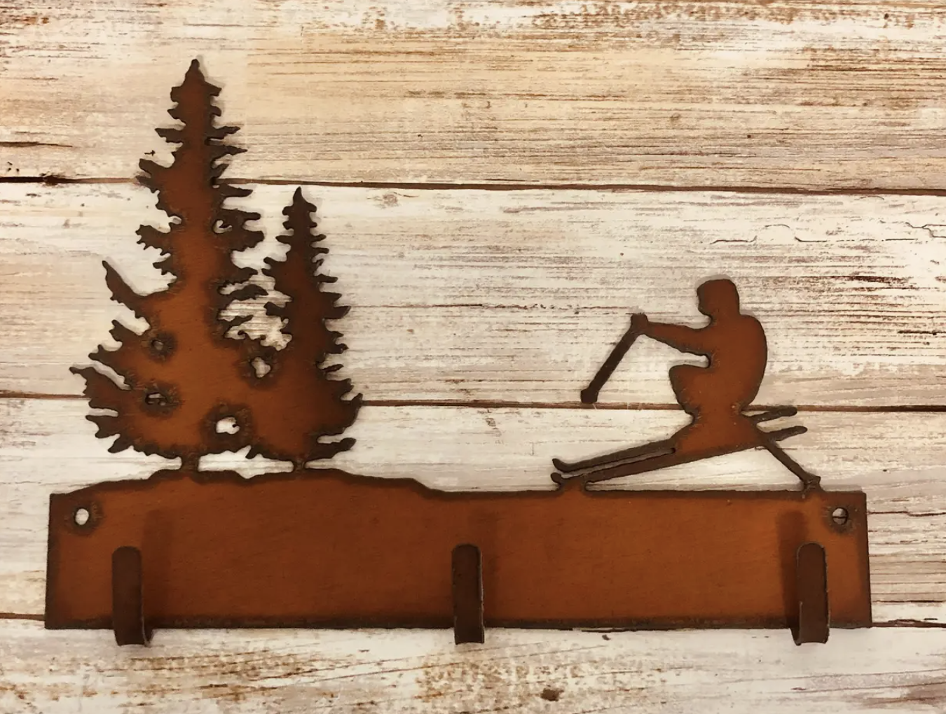 Skier and Pine Tree Triple Key Hook
